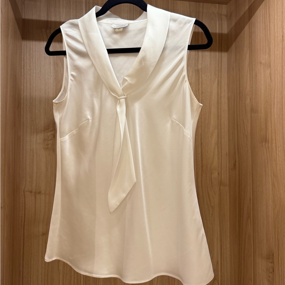 Tahari ASL White Tie-Front Sleeveless Blouse